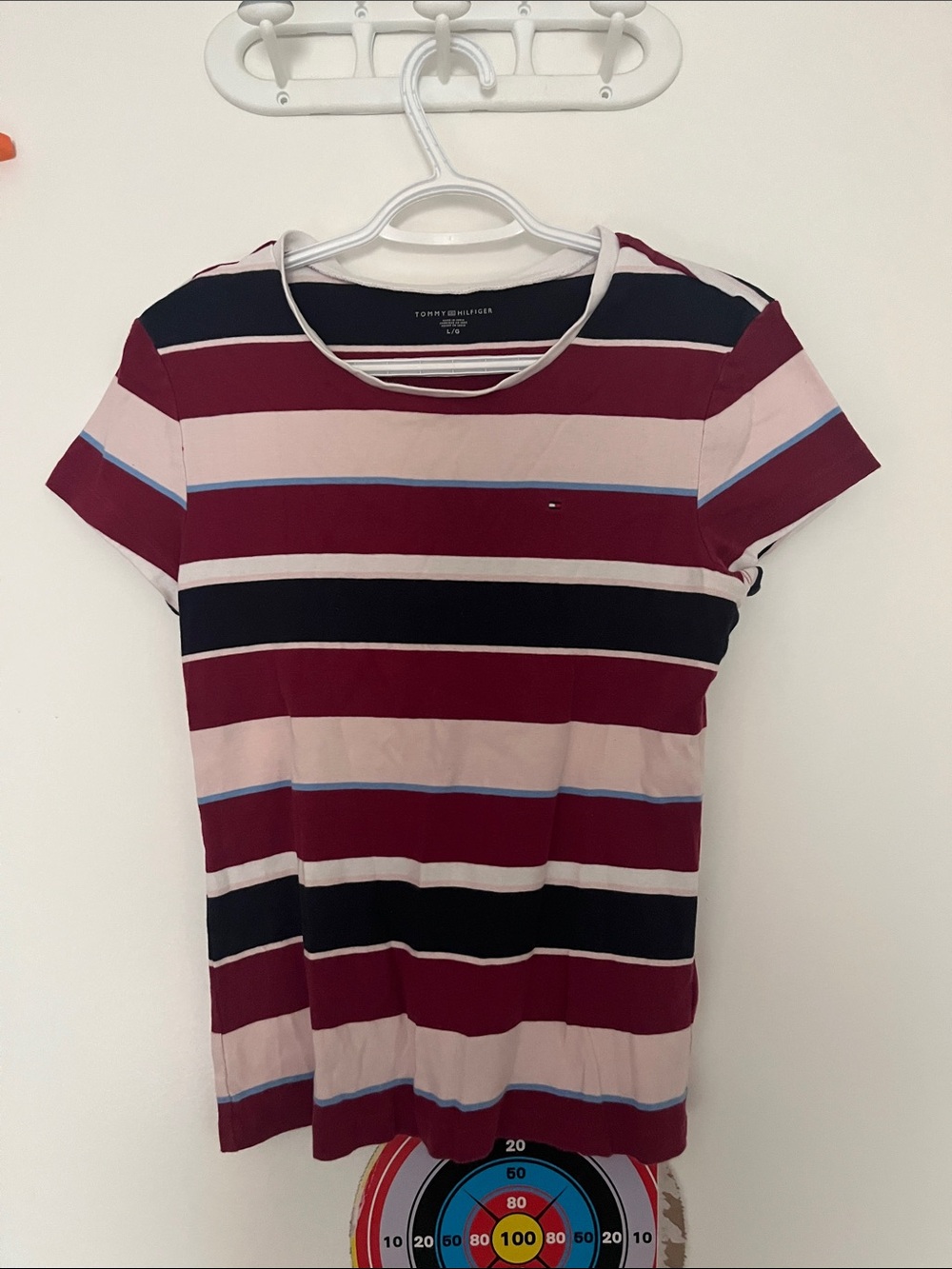 Tommy Hilfiger Burgundy, Pink & Navy Striped Short-Sleeve Tee